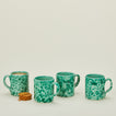 Splatterware mugs set of 4 in sage and green with biscuits
