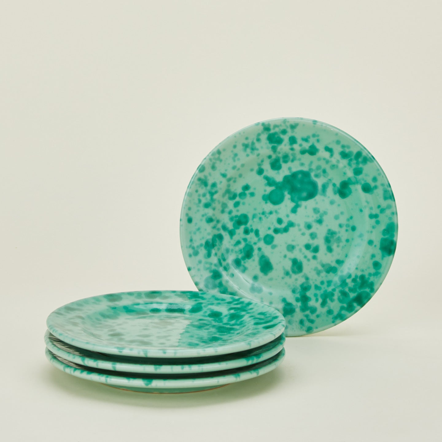 Splatterware salad plate set of 4 in sage and green