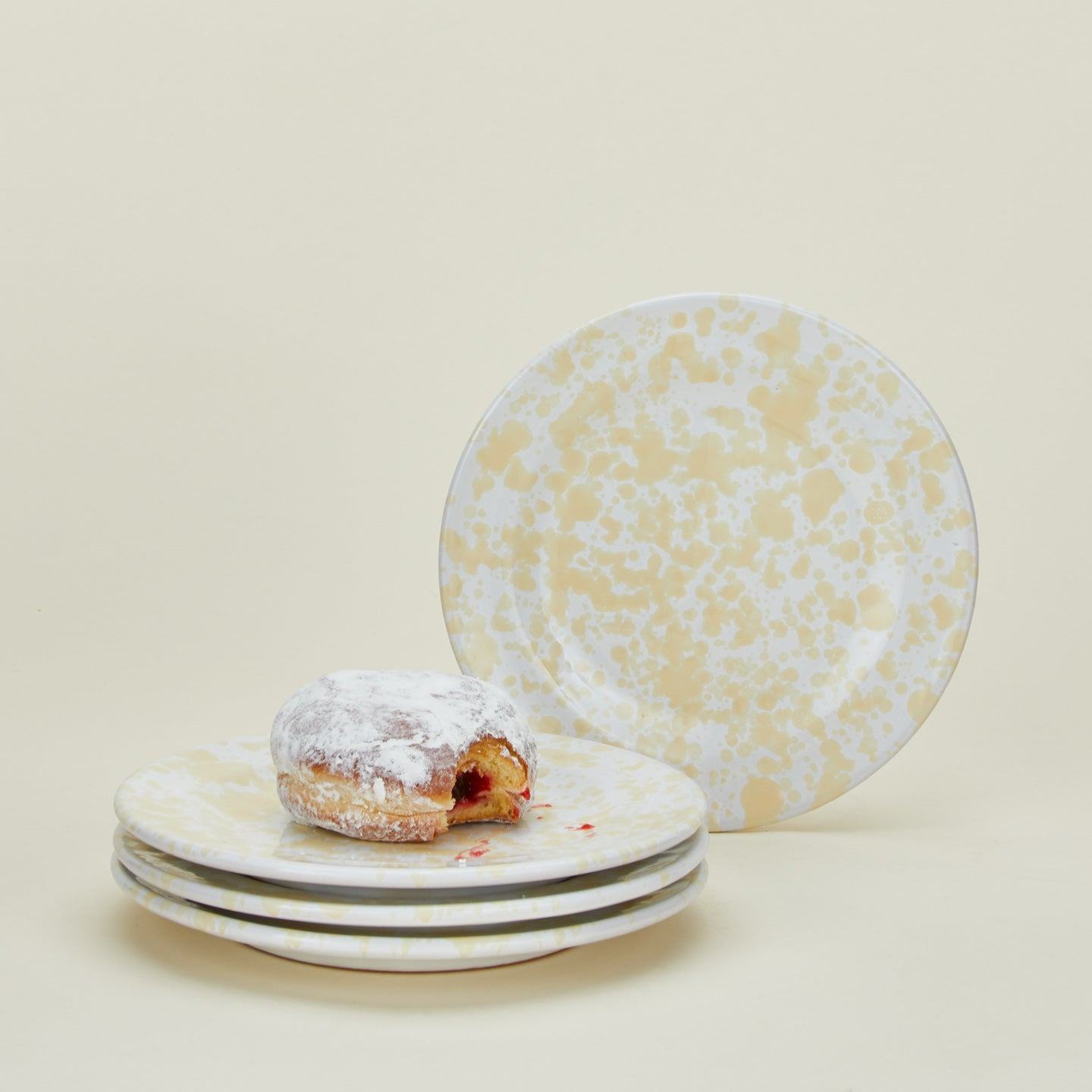 Splatterware salad plates set of 4 in white and ivory with donut