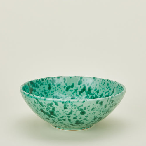 Splatterware serving bowl in sage and green