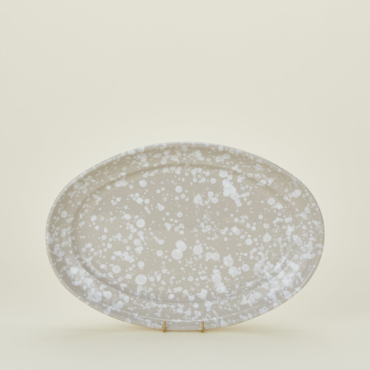 Splatterware serving platter in grey and white