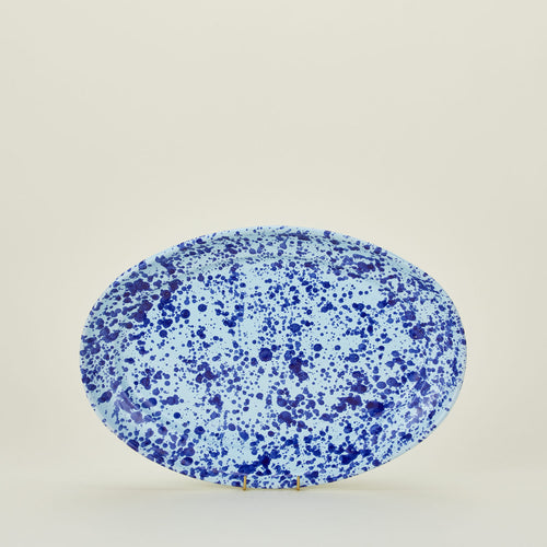 Splatterware serving platter in sky and cobalt 
