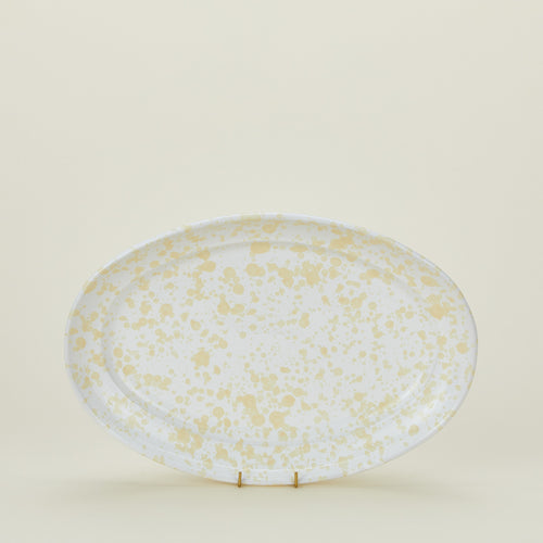 Splatterware serving platter in white and ivory