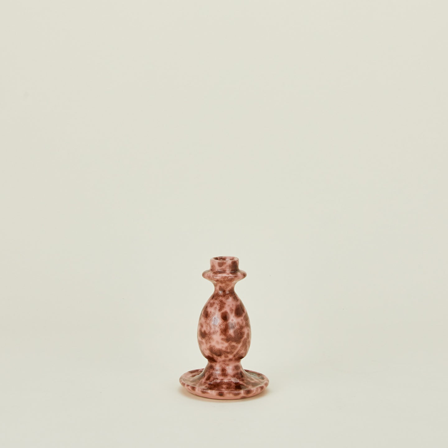 Small splatterware candlestick holder in blush and terracotta