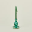 Small splatterware candlestick holder in sage and green with candle