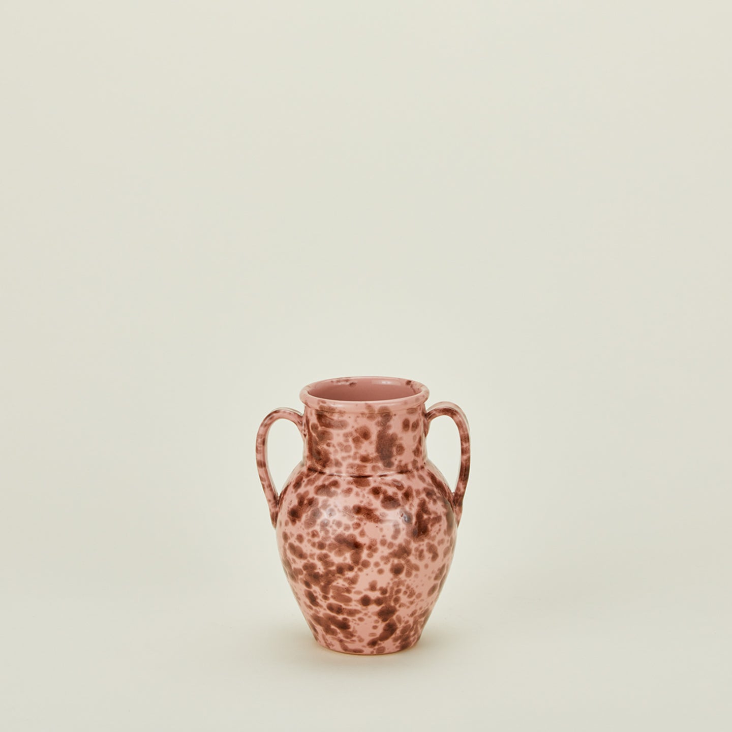 Small splatterware vase in blush and terracotta