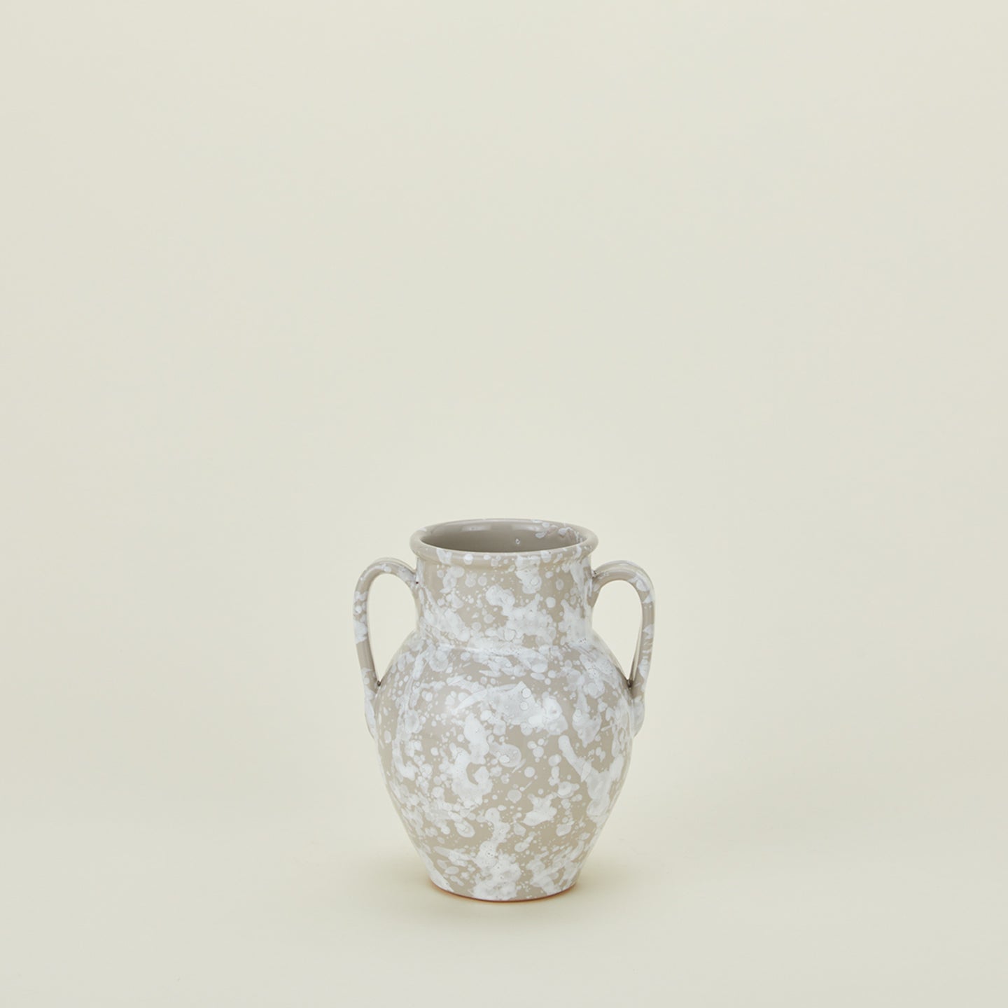Small splatterware vase in grey and white