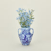 Small splatterware vase in sky and cobalt with florals