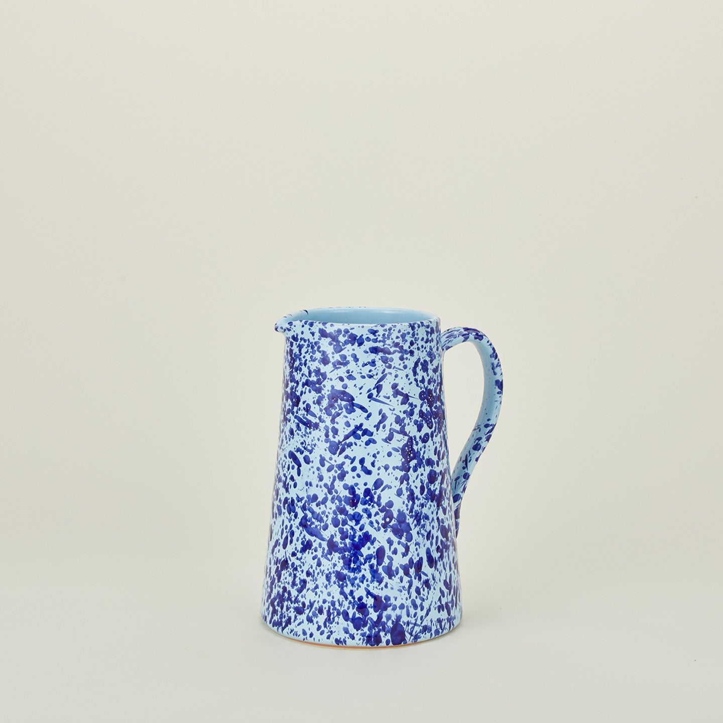 Large splatterware pitcher in sky and cobalt