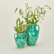 Small and large splatterware vase in sage and green with florals