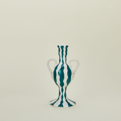 Striped Ceramic Candle Holder - Blue Squiggle
