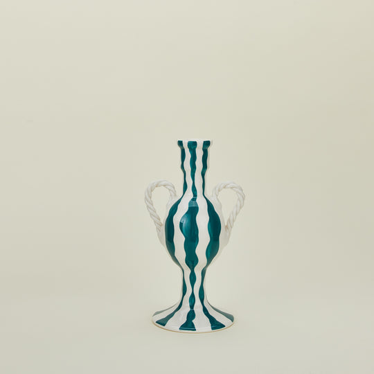 Striped Ceramic Candle Holder - Blue Squiggle