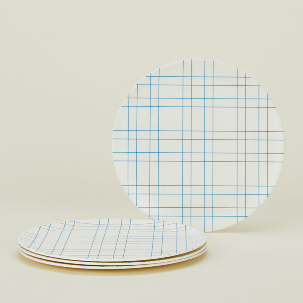 Bamboo Melamine Dinner Plate, Set of 4 - Blue Plaid