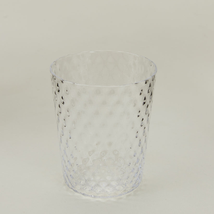 VenezianoClose up of Veneziano Tumbler in Clear.