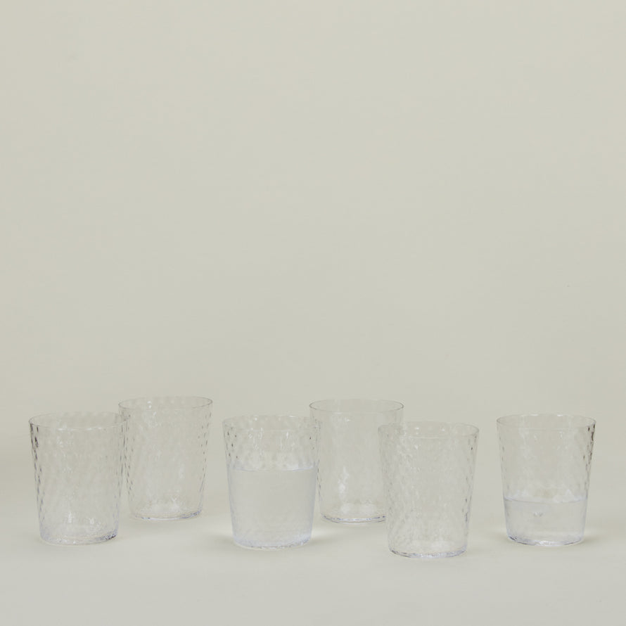 Set of 6 Veneziano Tumblers in Clear, with water.