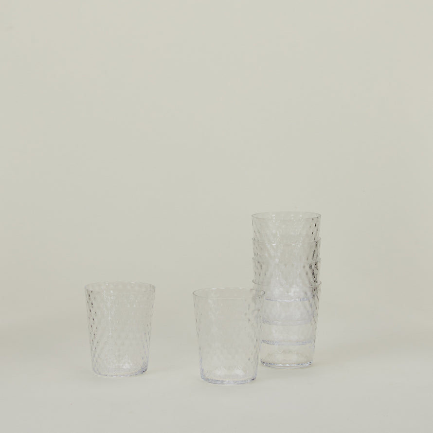 Set of 6 Veneziano Tumblers in Clear, stacked.