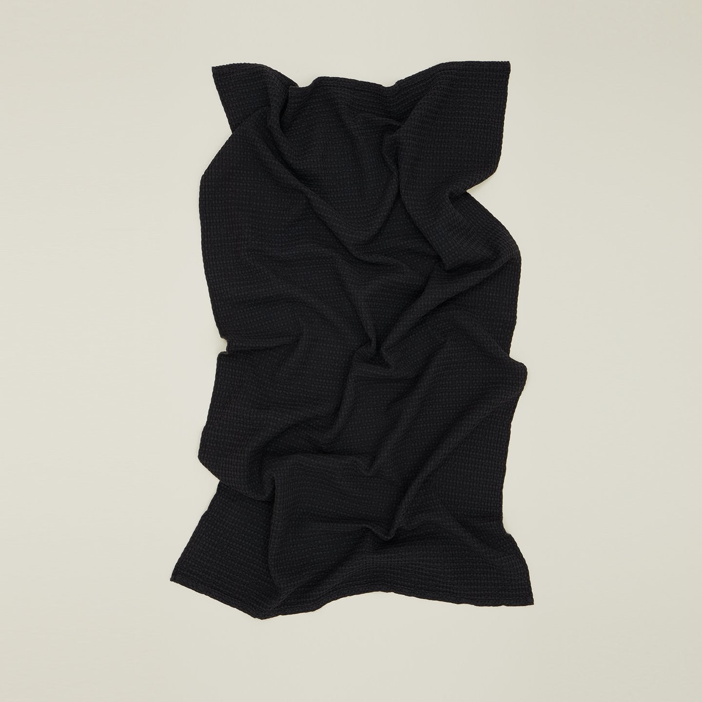 Shower towel waffle piqué half linen, Black
