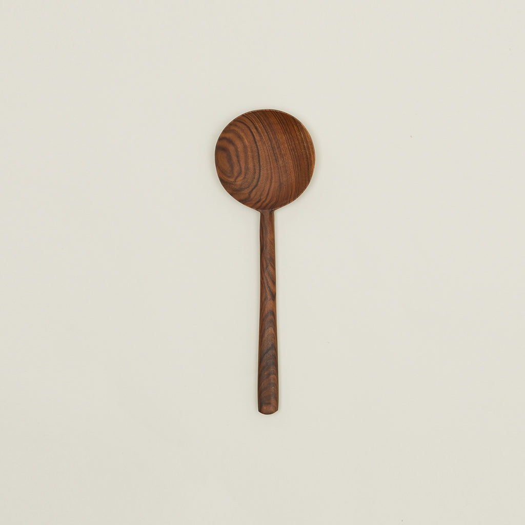 Hand Carved Walnut Large Round Spoon