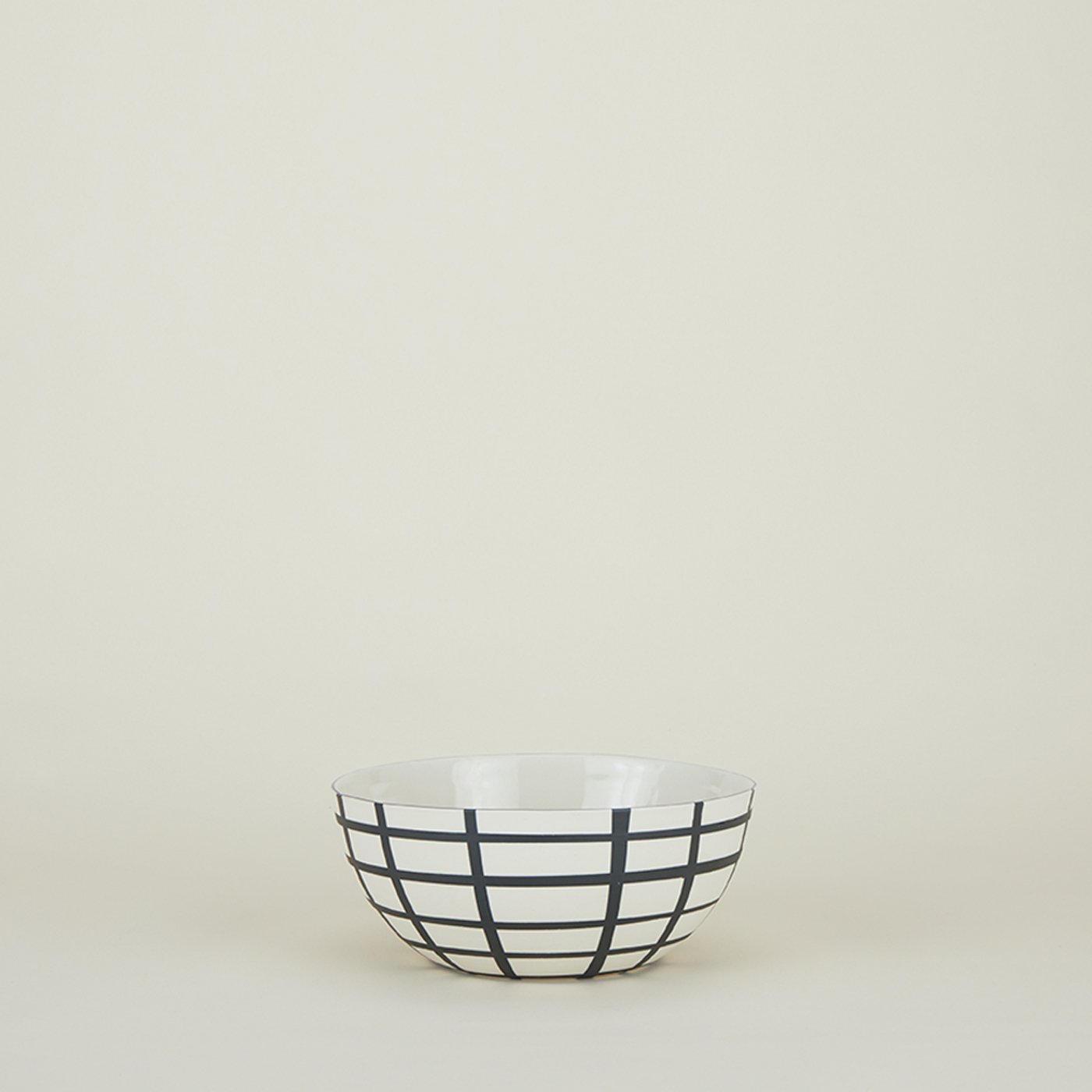 Porcelain Bowl - Black + White Grid