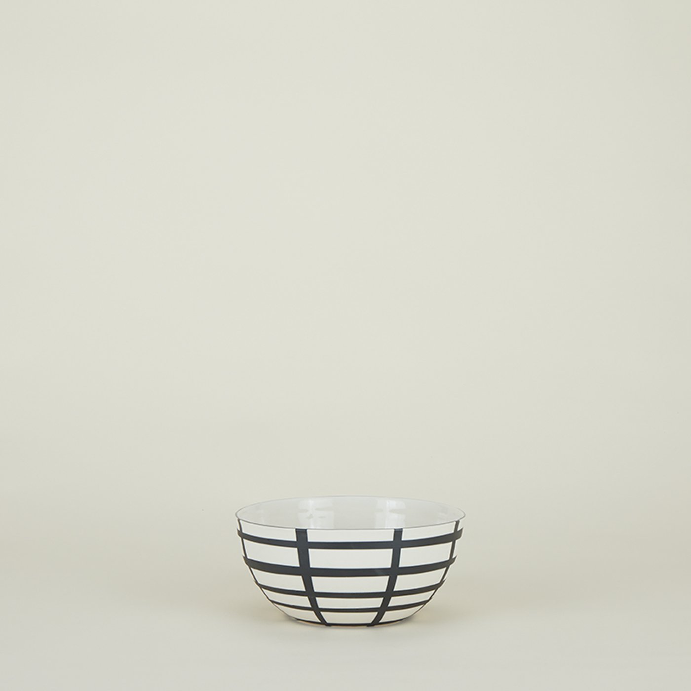 Porcelain Bowl - Black + White Grid