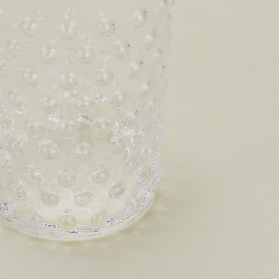 Close up of Hobnail Tumbler in Clear.