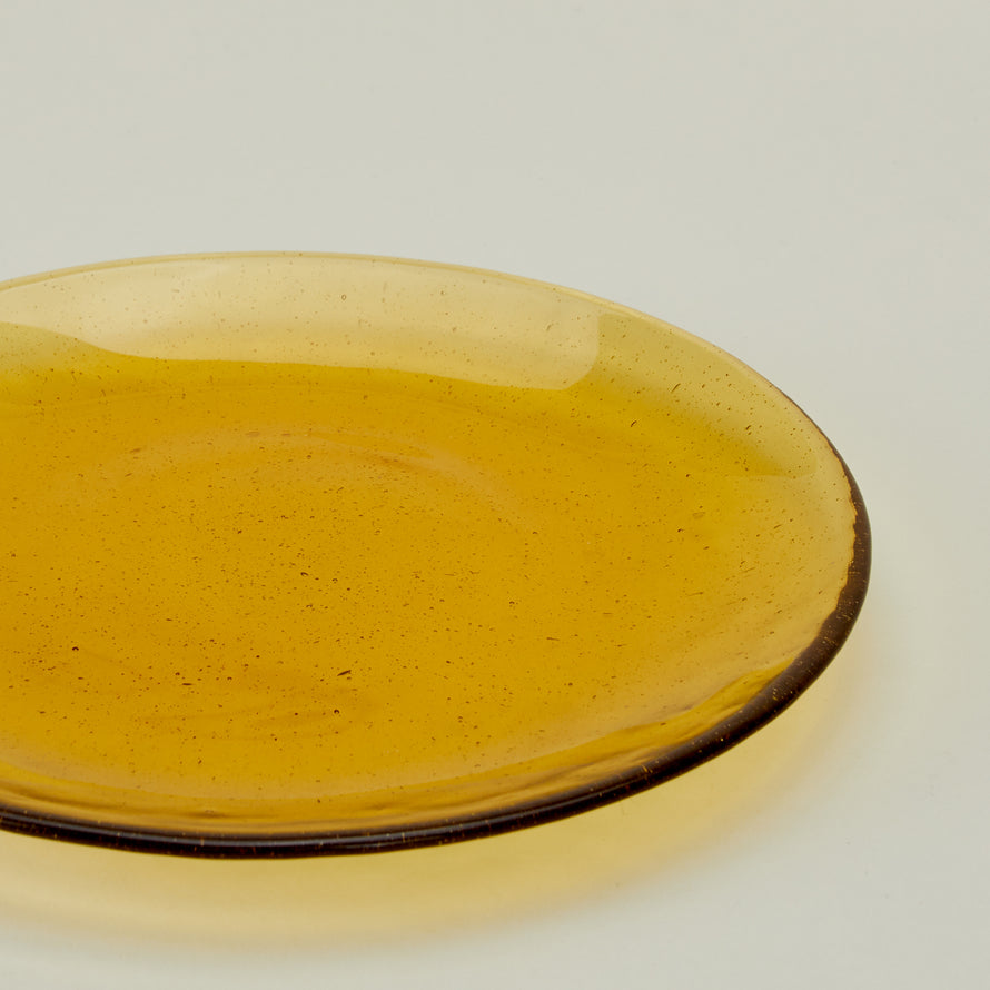 Close up of Glass Salad Plate in Amber.