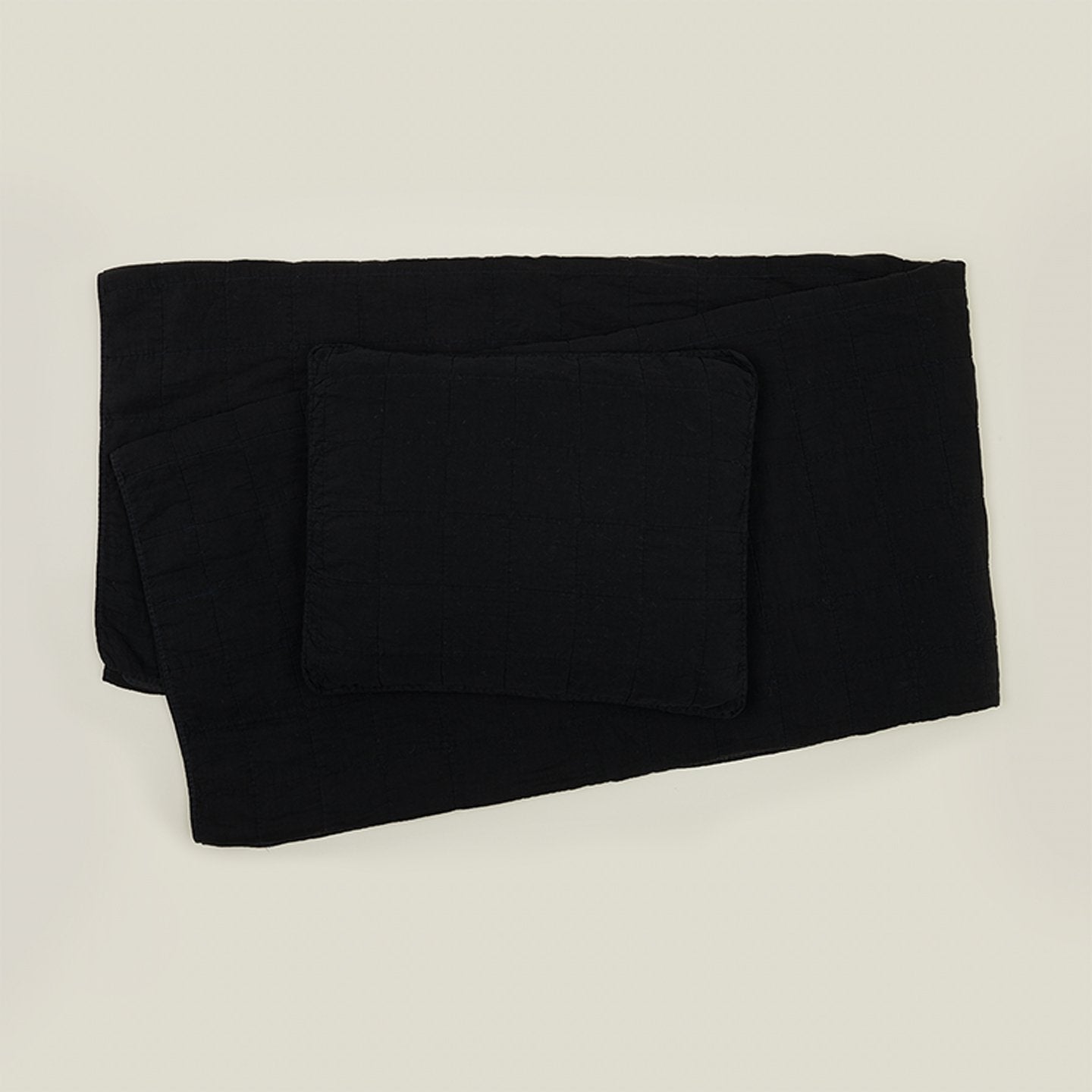 Simple Linen Quilted Shams - Black