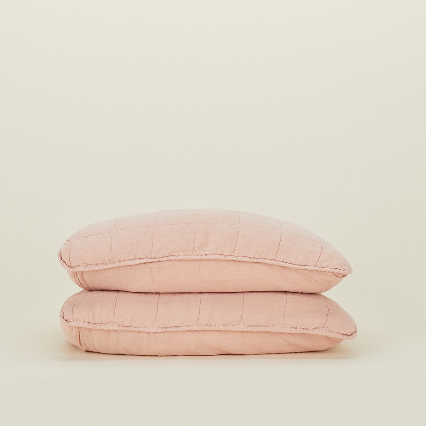 Simple Linen Quilted Shams - Blush