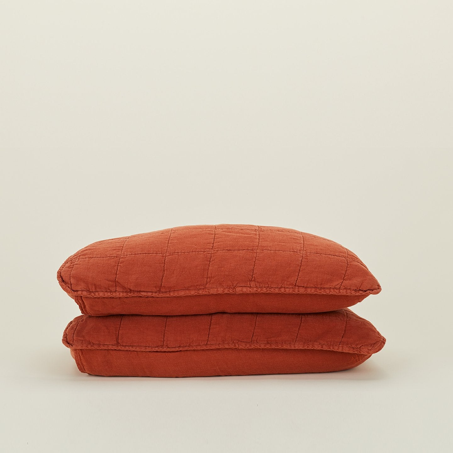 Simple Linen Quilted Shams - Rust