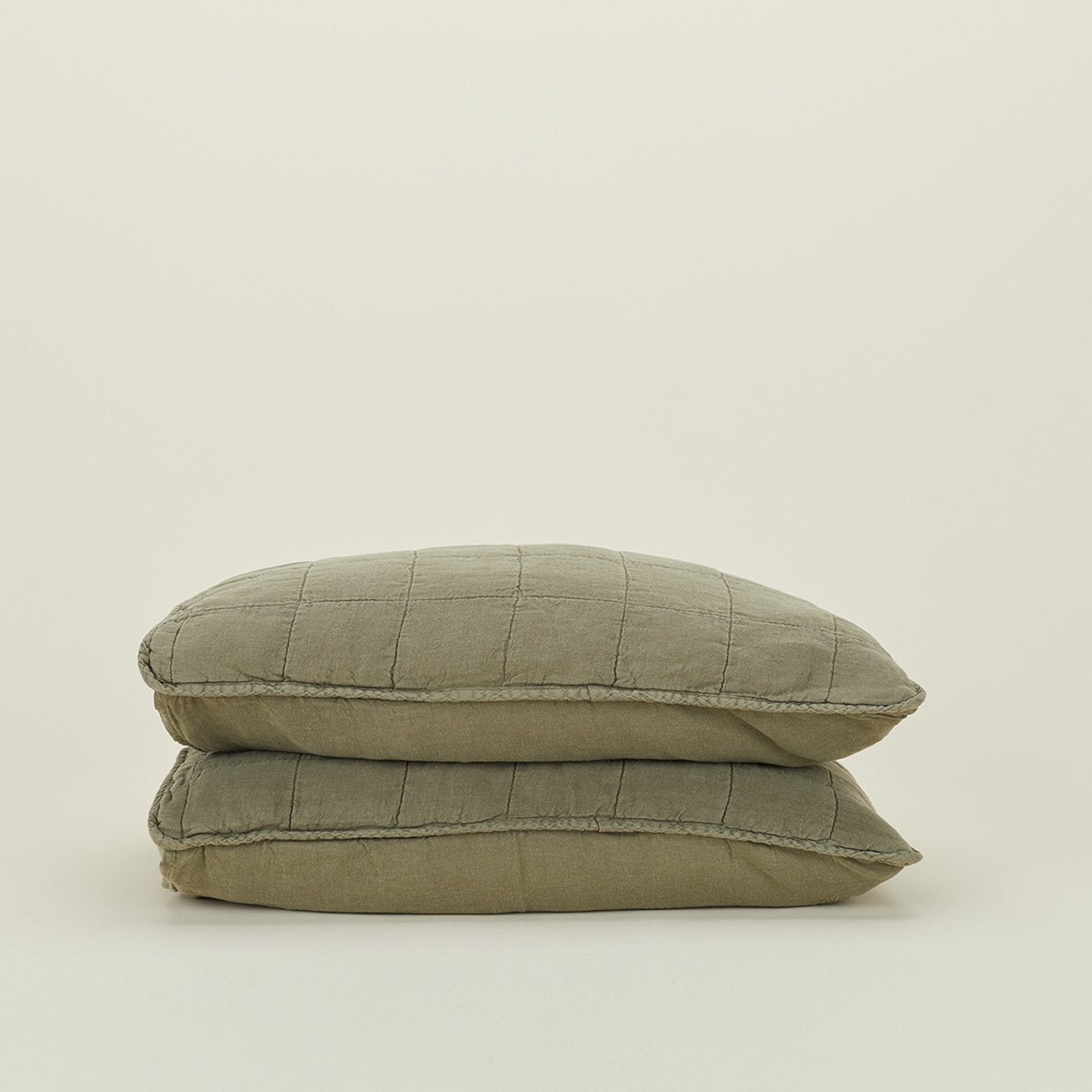 Simple Linen Quilted Shams - Olive