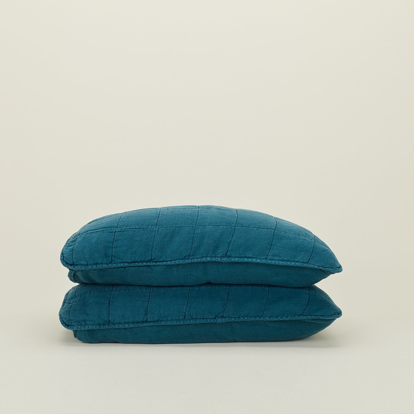 Simple Linen Quilted Shams - Peacock