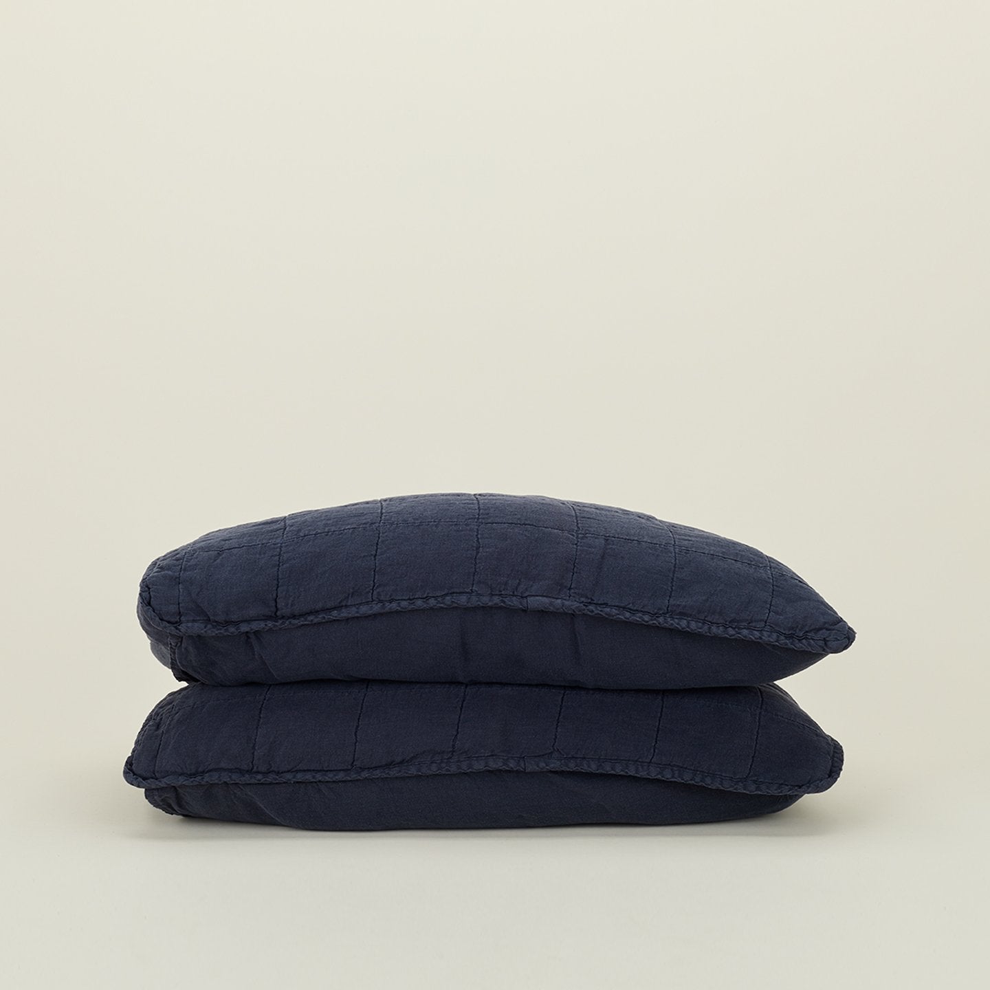 Simple Linen Quilted Shams - Navy