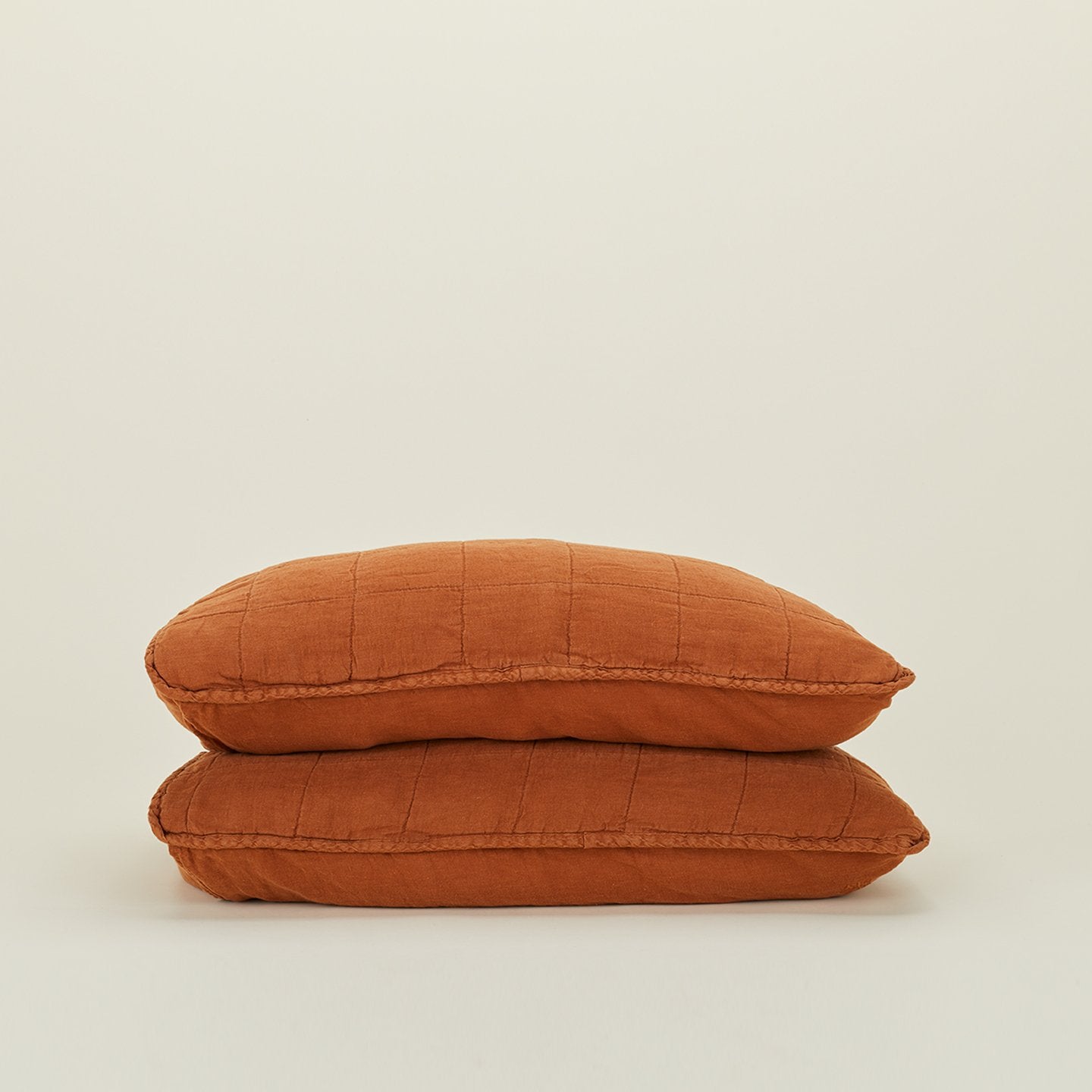 Simple Linen Quilted Shams - Terracotta