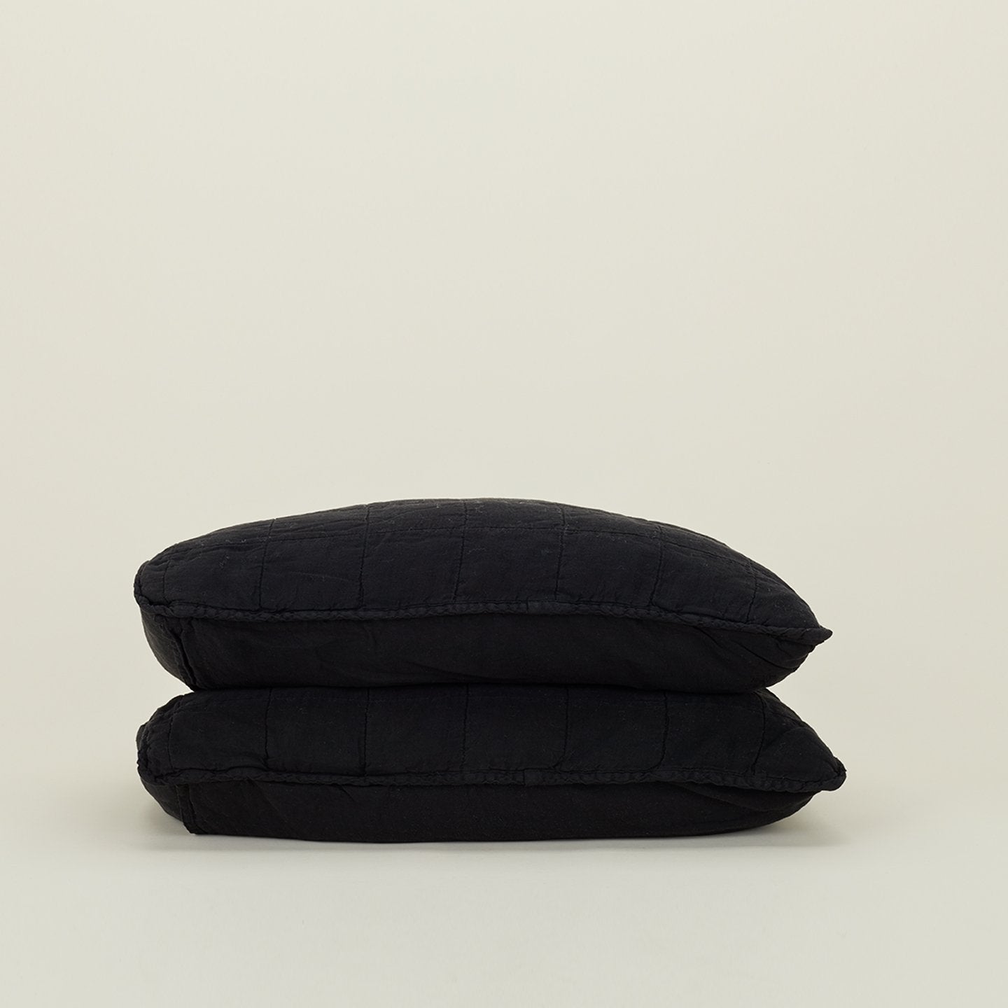 Simple Linen Quilted Shams - Black
