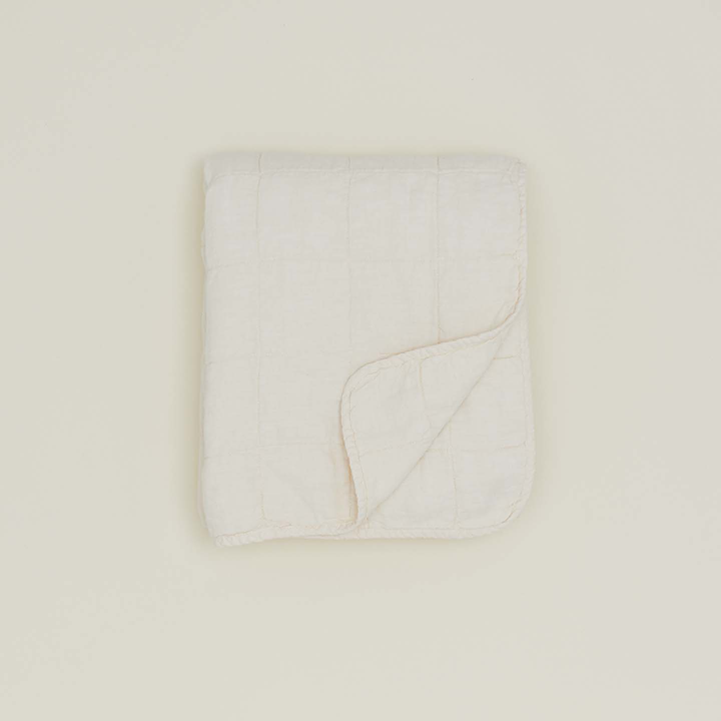 Simple Linen Quilted Throw - Ivory