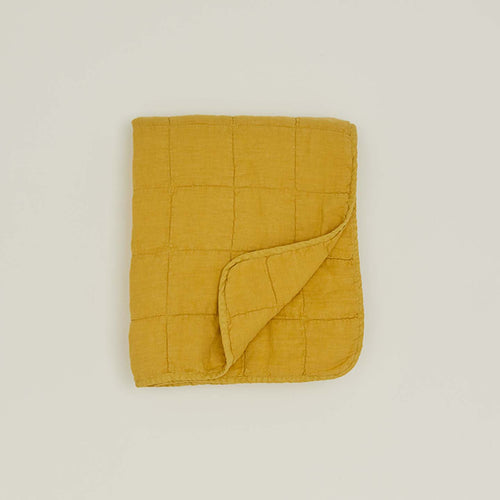 Simple Linen Quilted Throw - Mustard