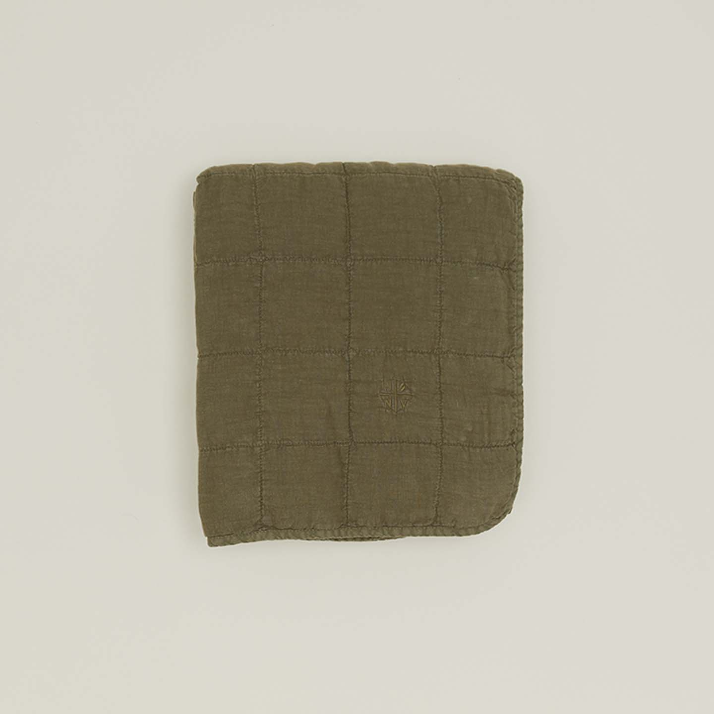 Simple Linen Quilted Throw - Olive