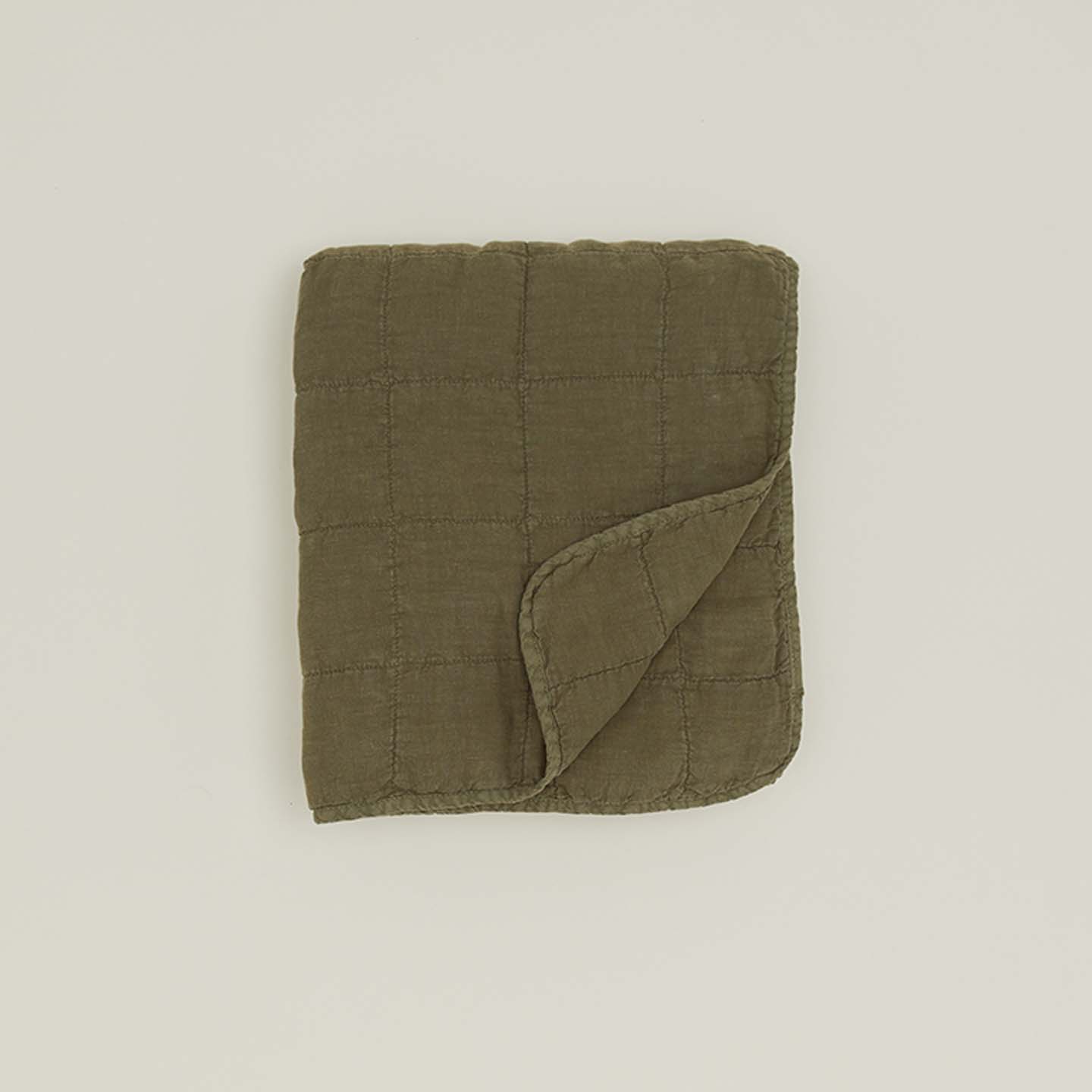 Simple Linen Quilted Throw - Olive