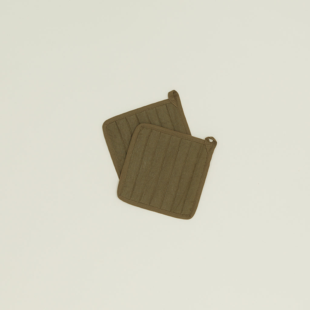 Simple Linen Pot Holders, Set of 2 - Olive