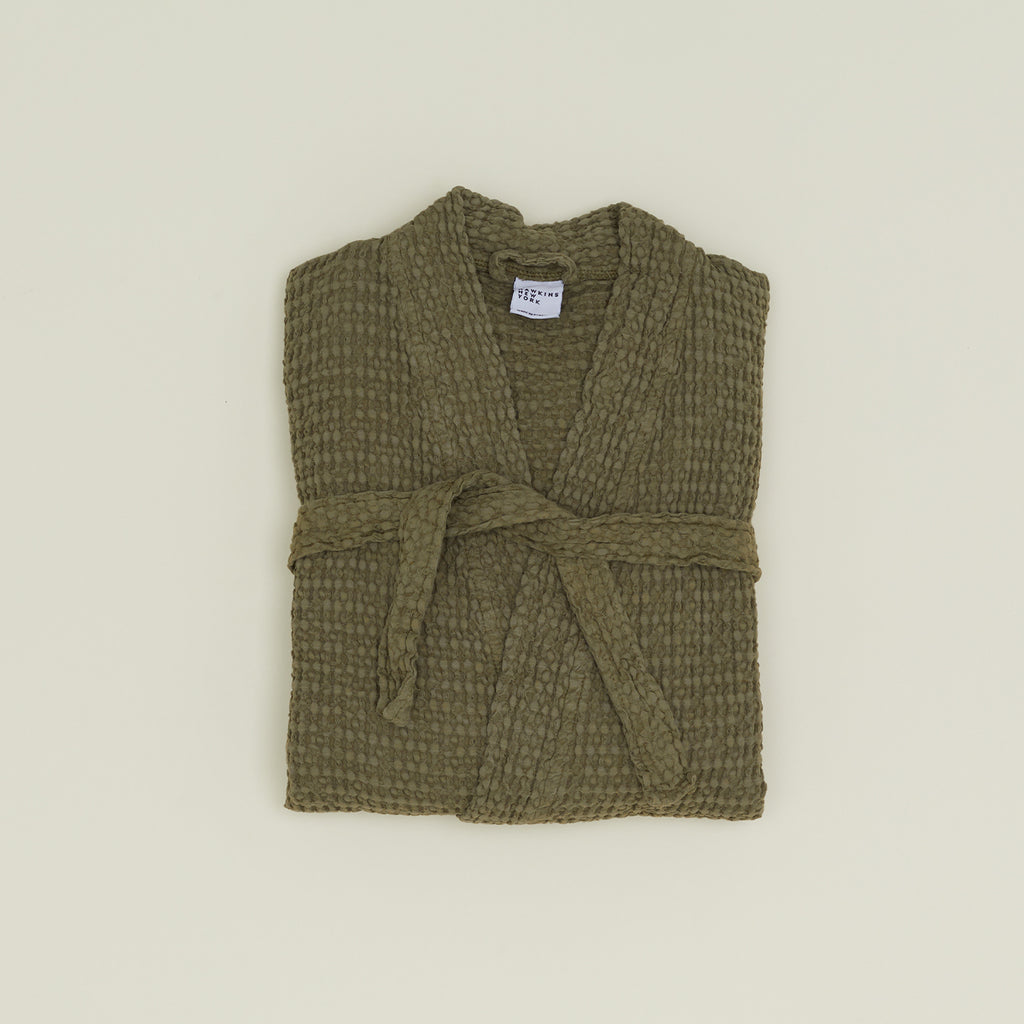 Simple Waffle Bathrobe - Olive