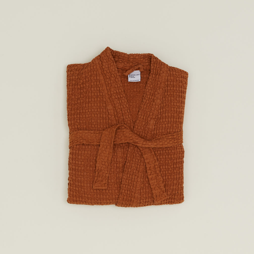 Simple Waffle Bathrobe - Terracotta
