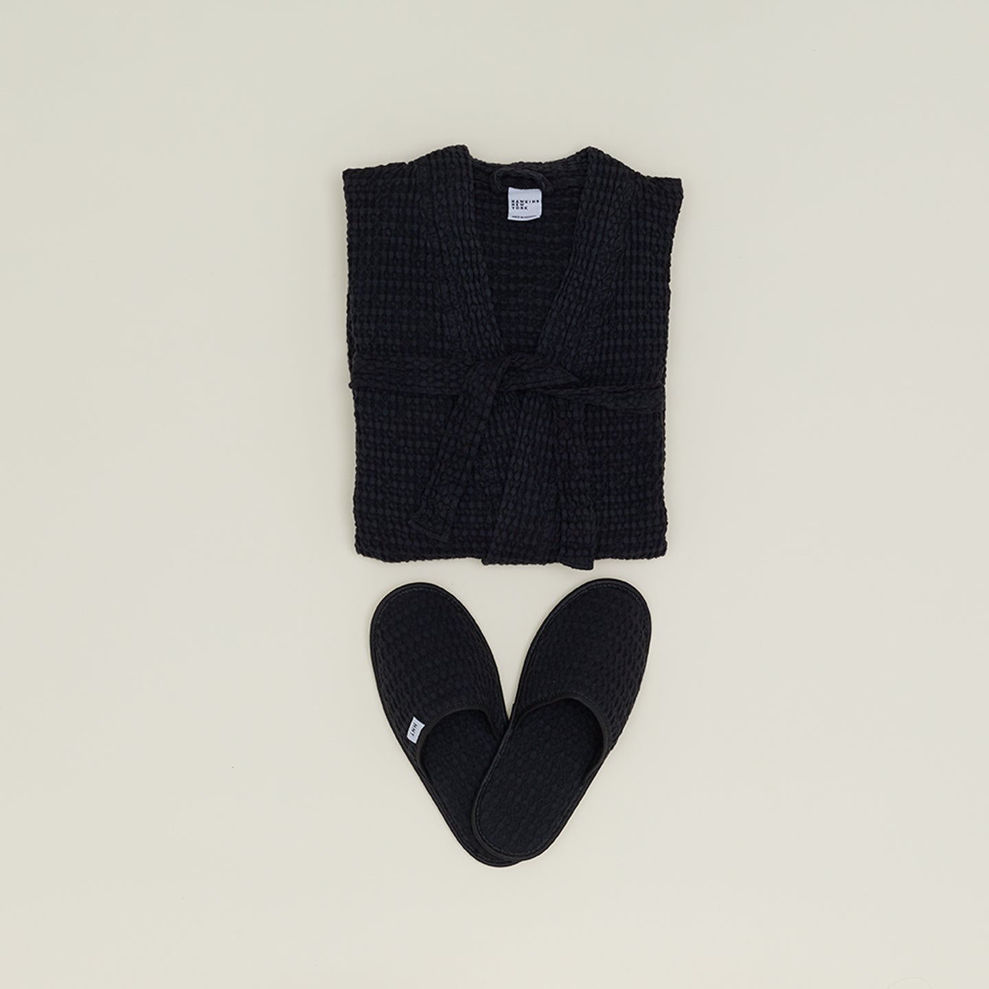 Simple Waffle Bathrobe - Black Small Simple Waffle Bathrobe - Black Small