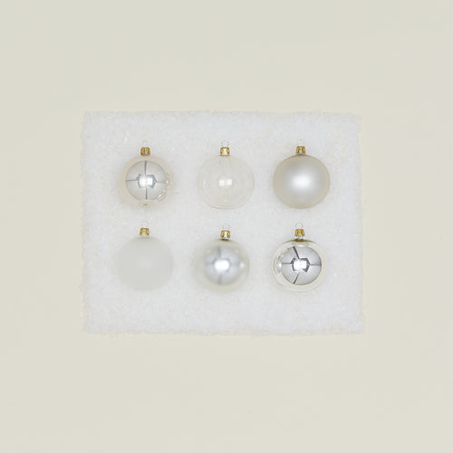 Small Glass Ornament Set - Silver