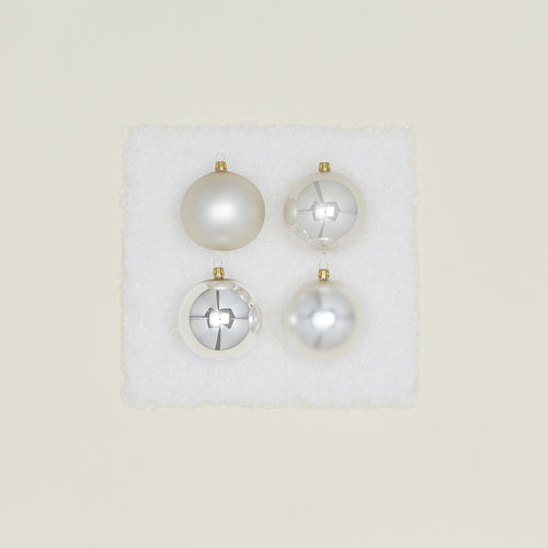 Medium Glass Ornament Set - Silver