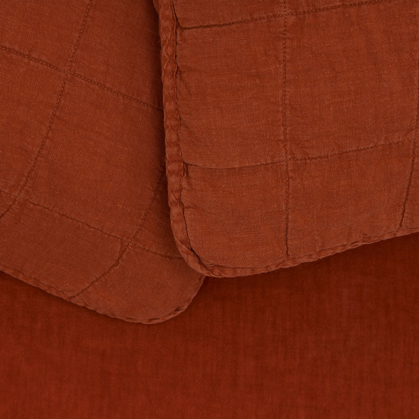 Simple Linen Quilted Shams, Set of 2 - Rust